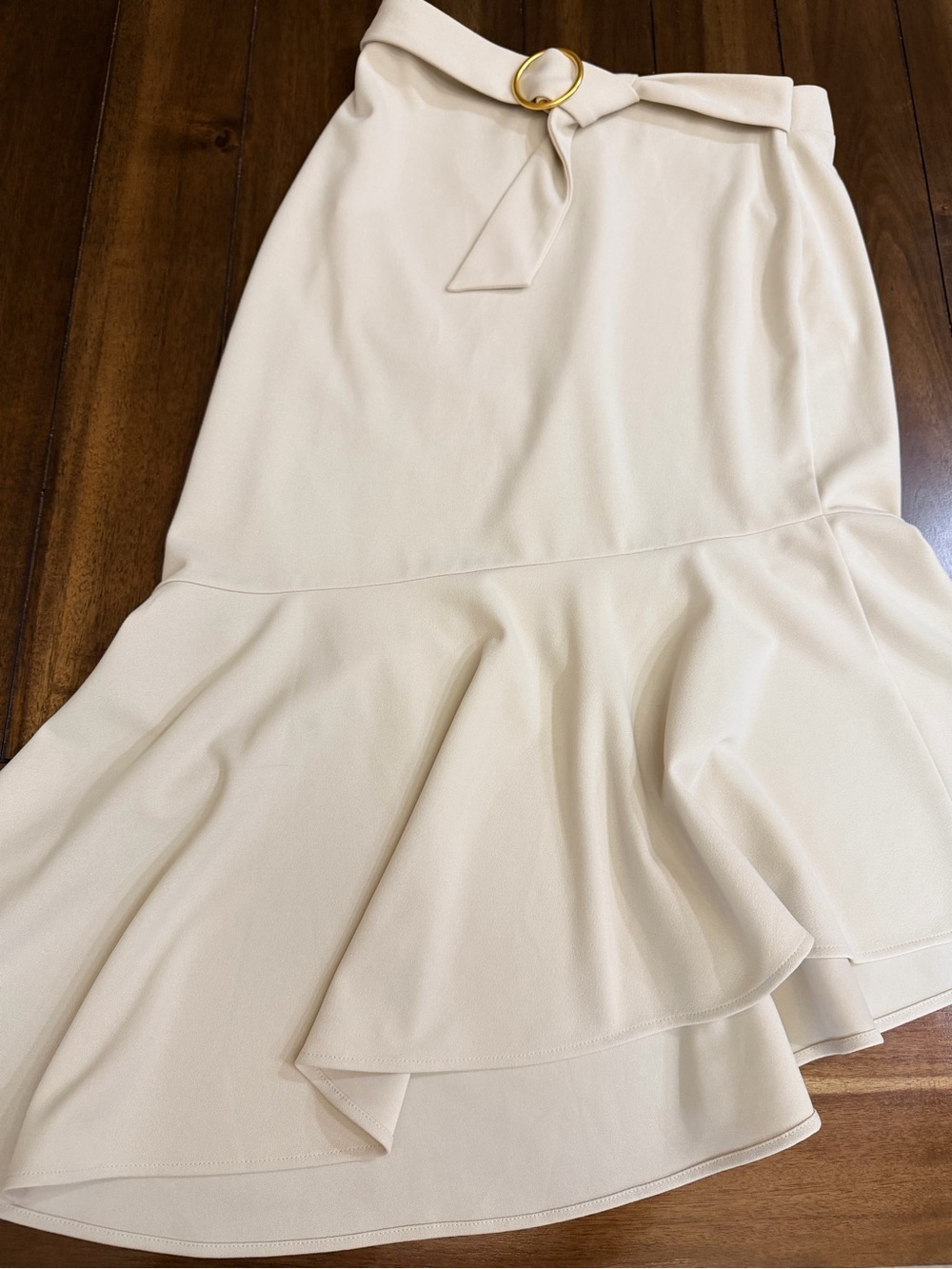NYCC Belted Cream Ruffle Asymmetric Hem Midi Skirt Small - EUC